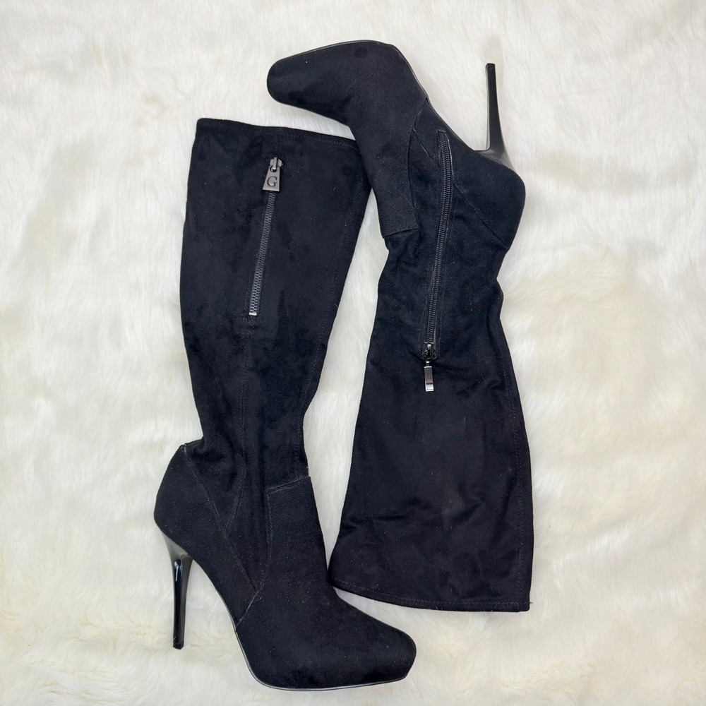 Guess | Black Knee High‎ Platform Boots w/ Stiletto Heel Zipper Detail